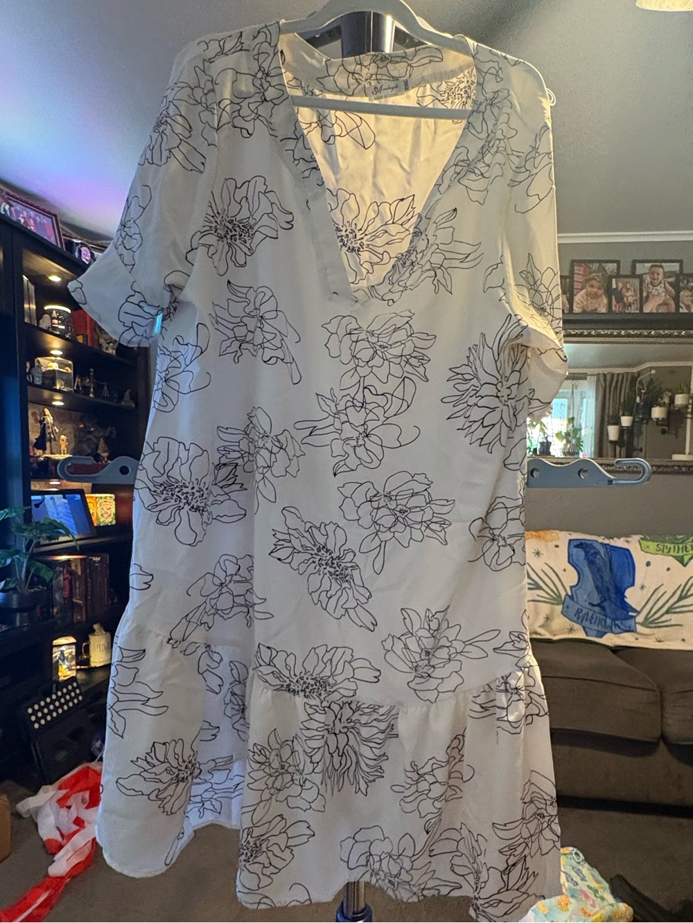 White Floral V-Neck Summer Dress